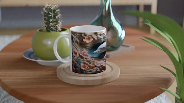 Mercan Bahçesindeki Neşeli Yunus Kupa Bardak - 4