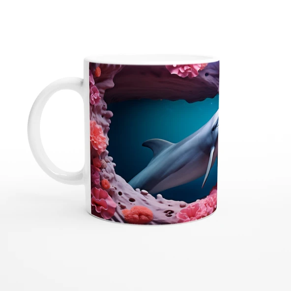 Mercanlar Arasında Yüzen Yunus Su Altı Temalı Kupa Bardak - Resim 2