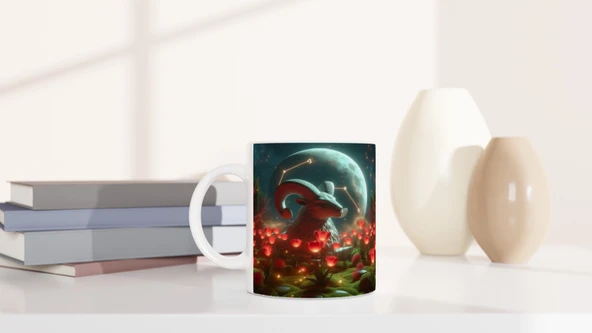 Koç Burcu Baskılı Kahve Kupası - Ay ışığında Zodyak Bahçesi Vs2 - Resim 6