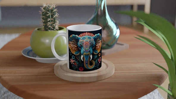 Etnik Desenli Fil Baskılı Kupa Bardak - 4