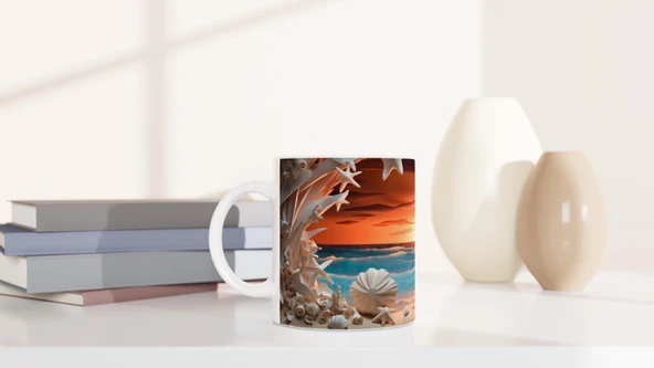 Mercan Mağarasında Gün Batımı Temalı Kupa Bardak - Resim 6