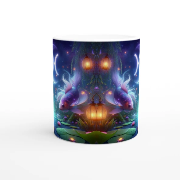 Balık Burcu Baskılı Kahve Kupası - Ay ışığında Zodyak Bahçesi Vs2 - Resim 2