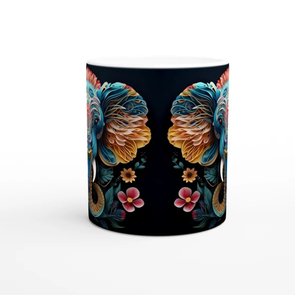 Etnik Desenli Fil Baskılı Kupa Bardak - 2