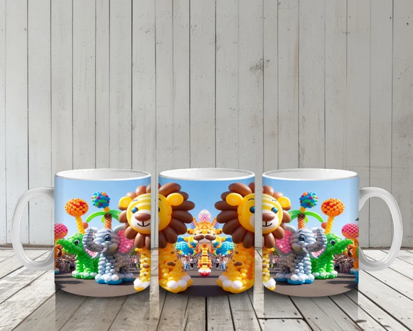 Çocuklara Sütü Sevdiren Balon Figürlü Sevimli Aslan ve Fil Desenli Kupa Bardak - 6