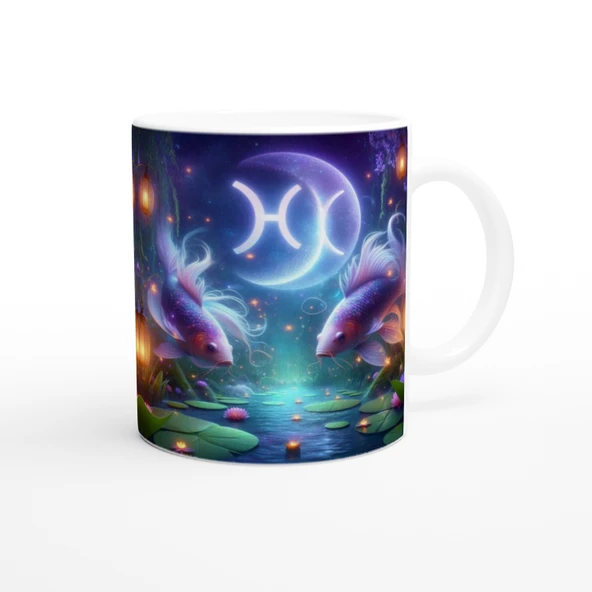 Balık Burcu Baskılı Kahve Kupası - Ay ışığında Zodyak Bahçesi Vs2 - Resim 3