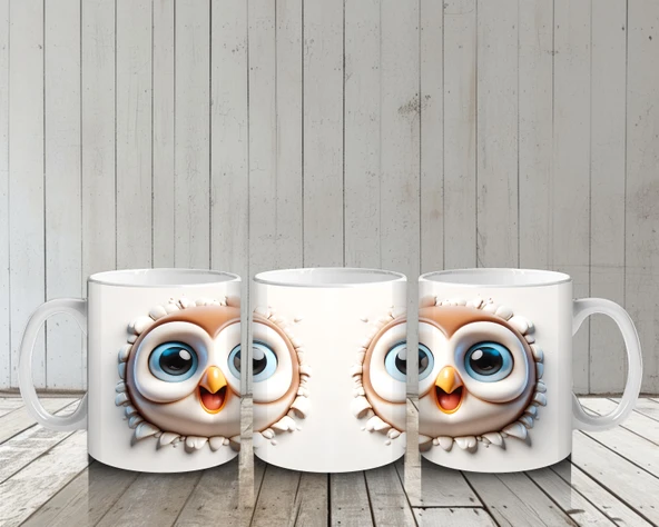 Çocuklara Sütü Sevdiren Gözleri Parıldayan Baykuş Çifti Kupa Bardak - 6