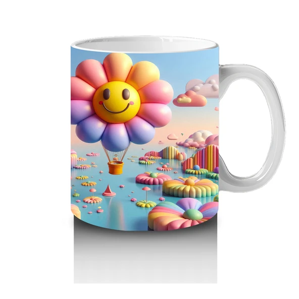 Çocuklara Sütü Sevdiren Gülümseyen Çiçek Balonlar ve Renkli Bulutlar Desenli Kupa Bardak - 4