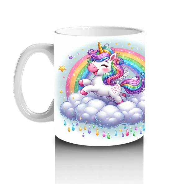 Çocuklara Sütü Sevdiren Gökyüzünde Parıldayan Unicorn Kupa Bardak - 2