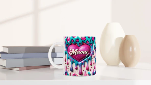 Mama Yazılı Renk Geçişli Kalpli Anneler Günü Kupa Bardak - Resim 6