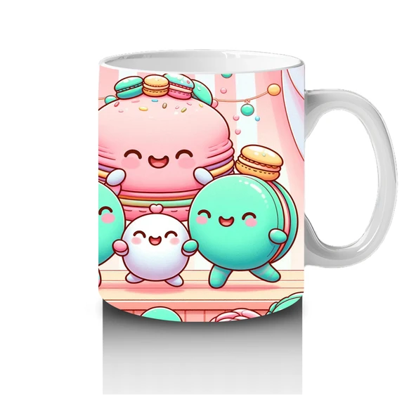 Çocuklara Sütü Sevdiren Neşeli Macaron Ailesi Desenli Kupa Bardak - 4