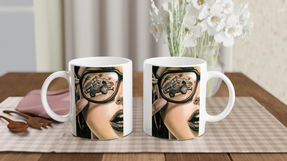 Retro Gözlükte Yansıyan Lowrider Araba Kupa Bardak - Resim 5