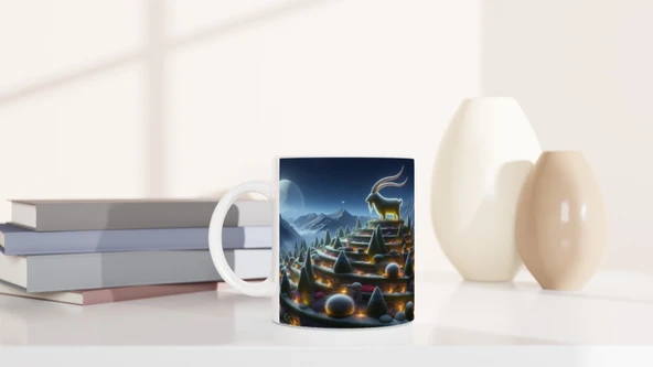 Oğlak Burcu Baskılı Kahve Kupası - Ay ışığında Zodyak Bahçesi Vs2 - Resim 6