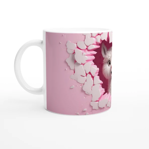 Pembe Duvarı Yırtan Sevimli Lama Temalı Baskılı Kupa Bardak - Resim 2