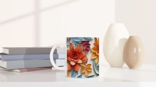 Pastel Kesitli Canlı Çiçek Desenli Kupa Bardak - Resim 6