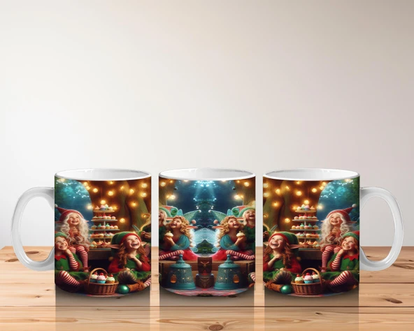 Çocuklara Sütü Sevdiren Neşeli Elfler ve Orman Şenliği Desenli Kupa Bardak - 5