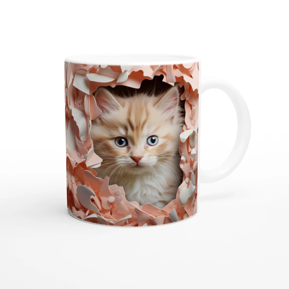 Duvarın Ardından Bakan Yavru Kedi Temalı Baskılı Kupa Bardak - Resim 2