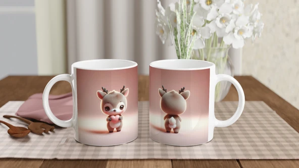 Kalpli Minik Geyik Temalı Baskılı Kupa Bardak - Resim 5