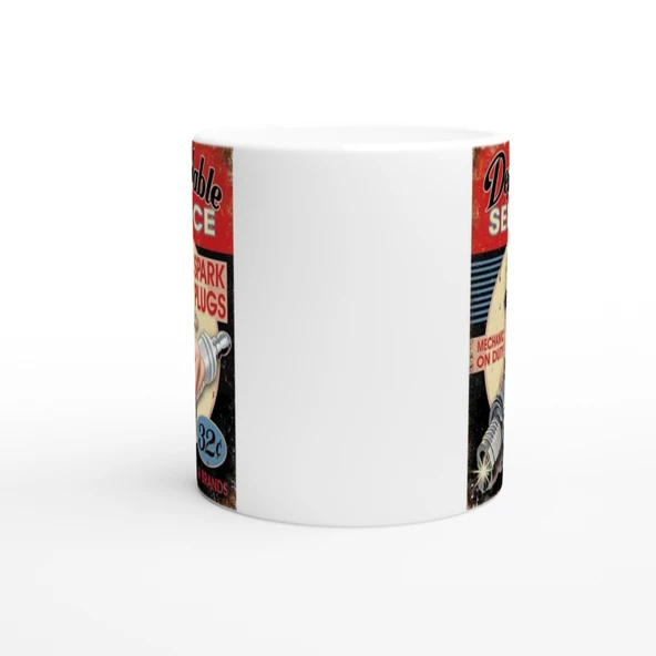 Pin-Up Bujili Retro Garaj Temalı Kupa Bardak - Resim 3