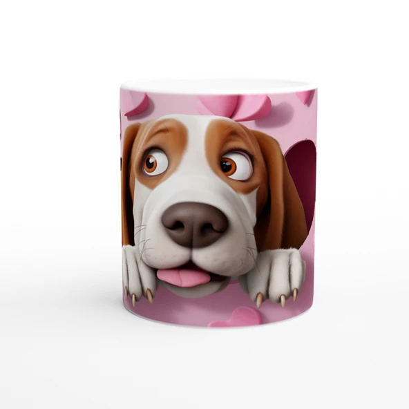 Kalpli Pembe Duvardan Bakan Basset Hound Temalı Baskılı Kupa Bardak ürün görseli 1