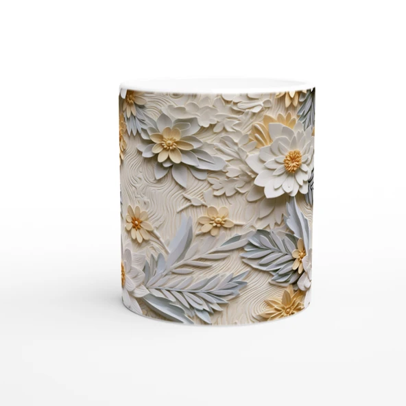 Pastel Zarafetinde Rölyef Çiçekli Kupa Bardak - Resim 2