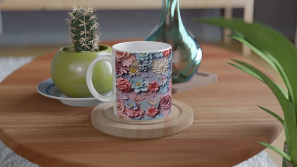 Pastel Düş Bahçesi Çiçek Desenli Kupa Bardak - Resim 4