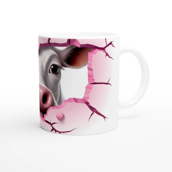 Gülümseyen İnek ve Kalpli Çatlak Duvar Temalı Baskılı Kupa Bardak - Resim 3