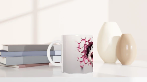 Duvarı Yırtan Köpekbalığı Temalı Baskılı Kupa Bardak - Resim 6