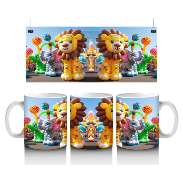 Çocuklara Sütü Sevdiren Balon Figürlü Sevimli Aslan ve Fil Desenli Kupa Bardak