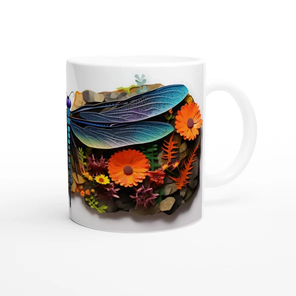 Renkli Çiçekler Arasında Yusufçuk Temalı Baskılı Kupa Bardak - 3