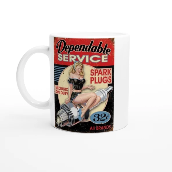 Pin-Up Bujili Retro Garaj Temalı Kupa Bardak ürün görseli 1