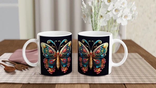 Renkli Kelebek Baskılı Kupa Bardak - 5