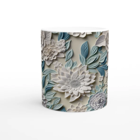 Pastel Mavi ve Krem Çiçekli Kupa Bardak - Resim 2