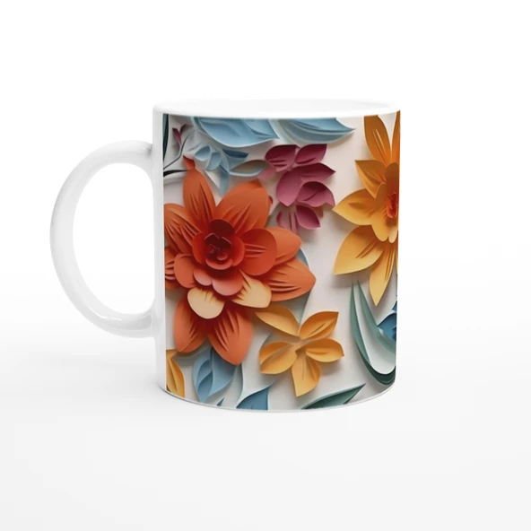 Pastel Kesitli Canlı Çiçek Desenli Kupa Bardak ürün görseli 1