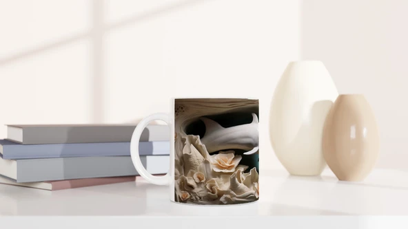 Mercan Dalgalar Arasında Yüzen Şirin Yunus Kupa Bardak - 6