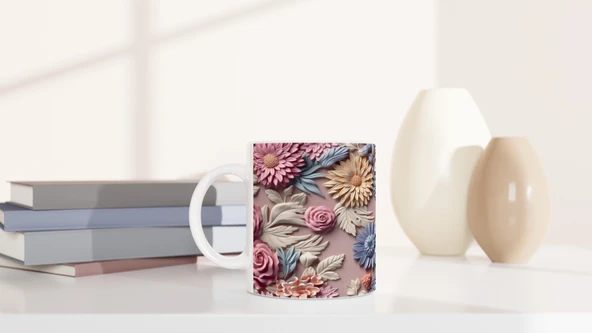 Pastel Bahar Çiçekleri Desenli Kupa Bardak - 6
