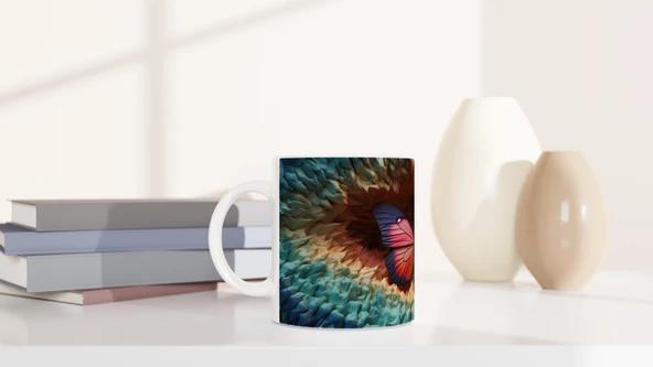 Gizemli Orman Dokusunda Pembe-Mavi Kanatlı Kelebek Baskılı Kupa Bardak - Resim 6