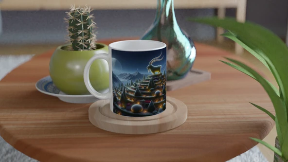 Oğlak Burcu Baskılı Kahve Kupası - Ay ışığında Zodyak Bahçesi Vs2 - Resim 4