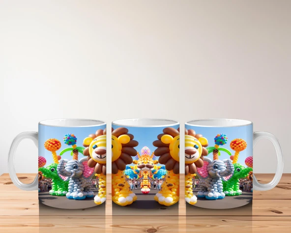 Çocuklara Sütü Sevdiren Balon Figürlü Sevimli Aslan ve Fil Desenli Kupa Bardak - 5