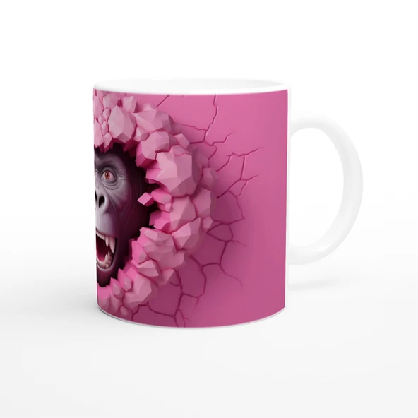 Duvarı Yırtarak Bakan Goril Temalı Baskılı Kupa Bardak - Resim 3