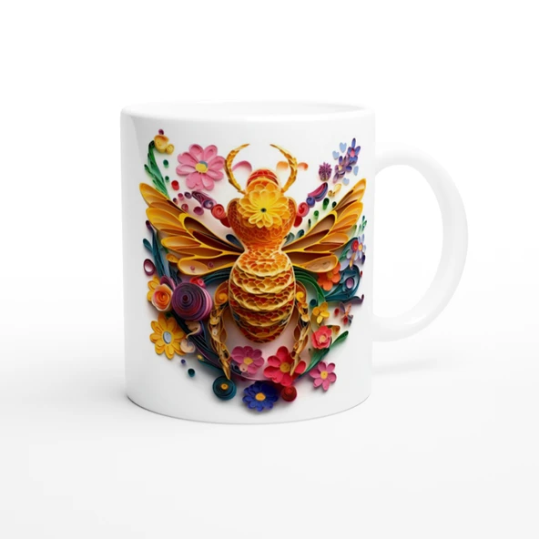 Renkli Kağıt Arı ve Çiçek Bahçesi Kupa Bardak - Resim 3