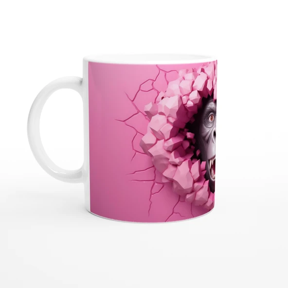 Duvarı Yırtarak Bakan Goril Temalı Baskılı Kupa Bardak - Resim 2