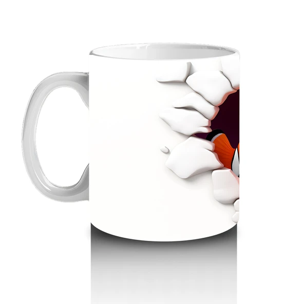 Çocuklara Sütü Sevdiren Duvarı Delip Bakan Renkli Palyaço Balığı Kupa Bardak - 2