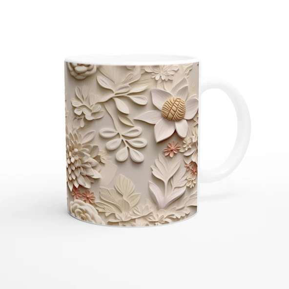 Pudra Detaylı Zarif Kabartmalı Çiçek Kupa Bardak - Resim 3