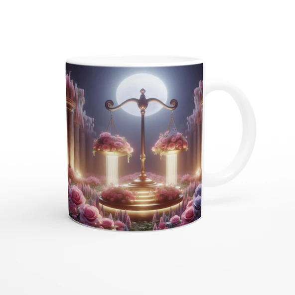 Terazi Burcu Baskılı Kahve Kupası - Ay ışığında Zodyak Bahçesi Vs2 - 3