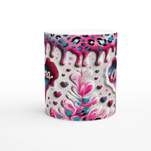 Mama Yazılı Sanatsal Desenli Kalpli Anneler Günü Kupa Bardak - Resim 2