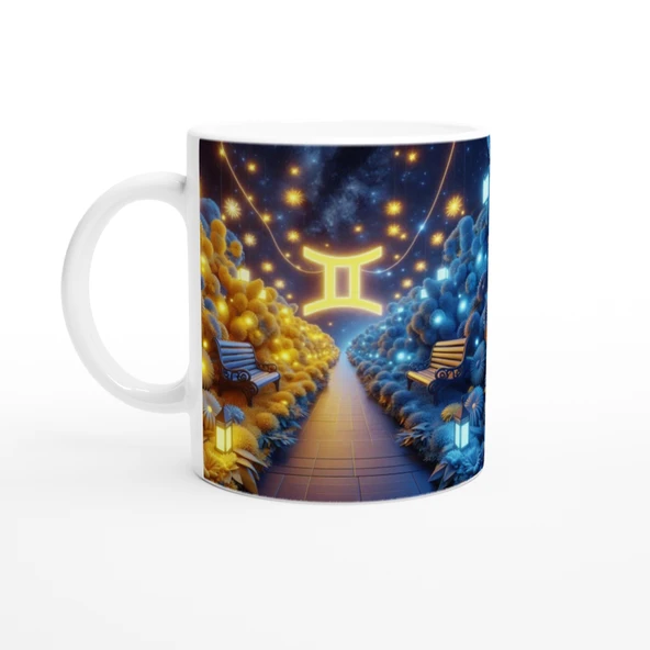 İkizler Burcu Baskılı Kahve Kupası - Ay ışığında Zodyak Bahçesi Vs2 ürün görseli 1