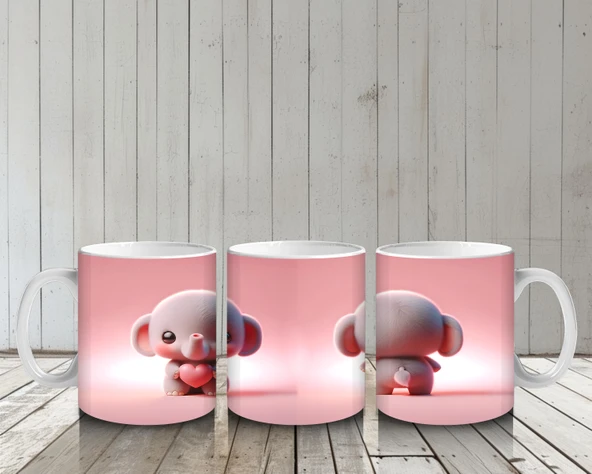 Çocuklara Sütü Sevdiren Kalp Tutan Minik Fil Kupa Bardak - Resim 6