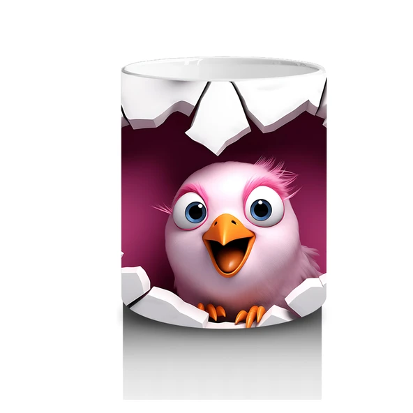 Çocuklara Sütü Sevdiren Kalp Çatlağından Bakan Pembeli Kuş Kupa Bardak - 3