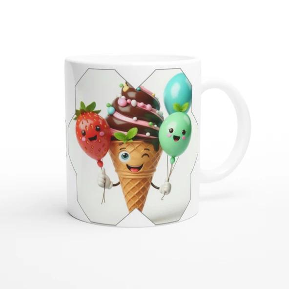 Neşeli Dondurma ve Balonlar Temalı Çocuklara Özel Baskılı Kupa Bardak - Resim 3