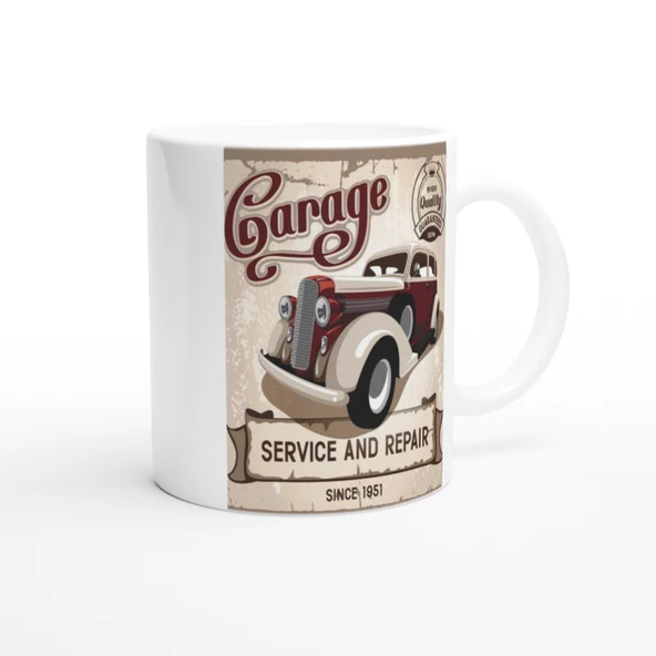 Retro Garage Servis Aracı Baskılı Kupa Bardak - Resim 2